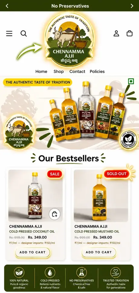 A cold-pressed oils storefront built by Media Mingles